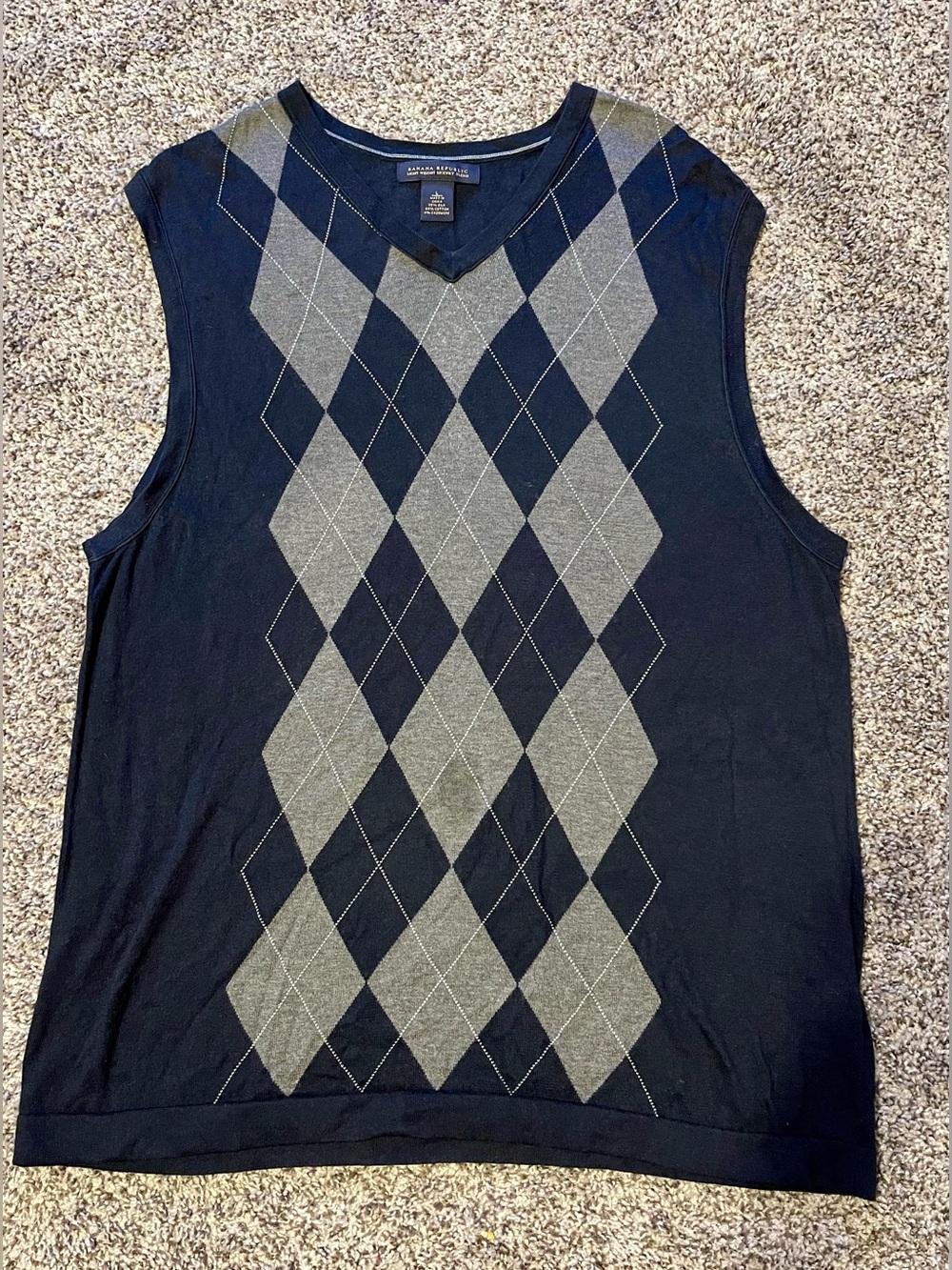 Banana Republic Navy and Gray Argyle V-Neck Sweater Vest